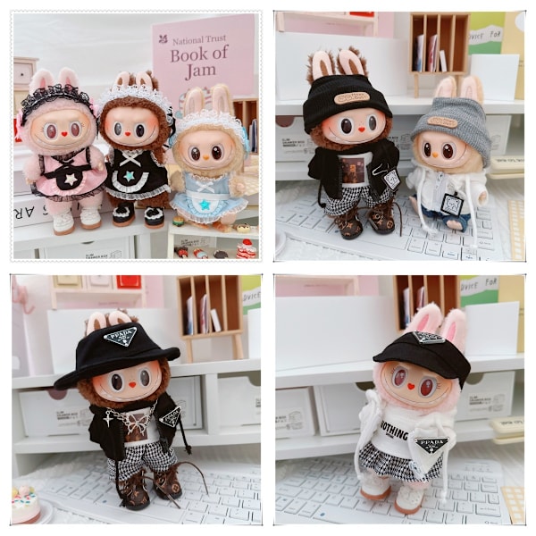 [HH]Labubu Baby Coat Vinyl Blind Box Hänge Generation Två Serien för Liten Kjol Mini Leksak Stil Modedocka Endast Kläder Ingår Threaded hat gray - small size