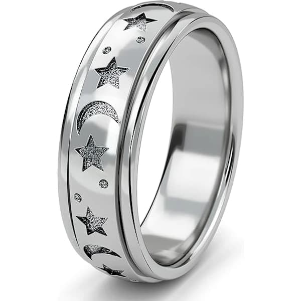Fidget Ring - 925 Sterling Sølv Angst Ring - Spinner Ringer for Kvinner & Menn - 360° Roterende Ring for å Lindre Stress & Bekymring i Platina