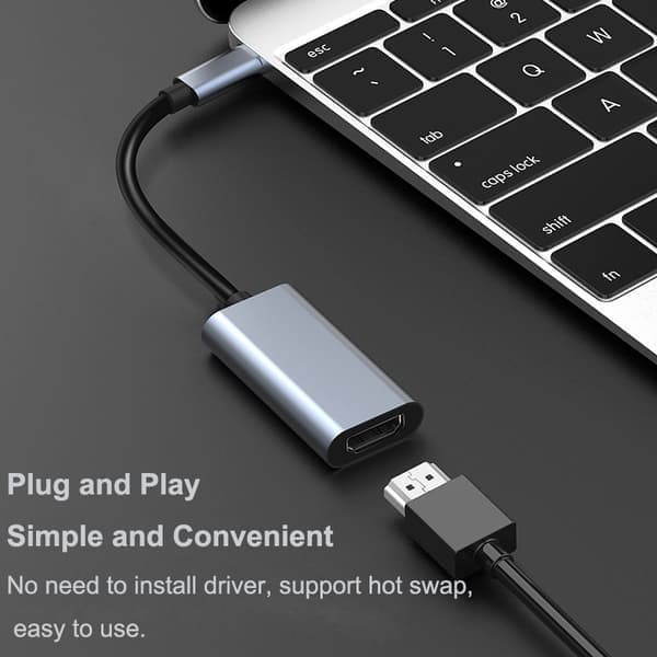 Typ-C til HDMI-kabel - Plug & Play - Understøtter lyd og video - Kompatibel med bærbare computere og smartphones