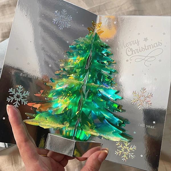 Julgran 3D-kort, God Jul pop-up-kort för jul, blå