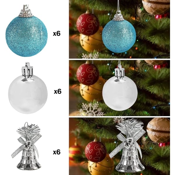 /HA/32 st Julkulor Ornament, Julgransprydnader Juldekorationer Grankulor för Julgran (Blå och Silver)