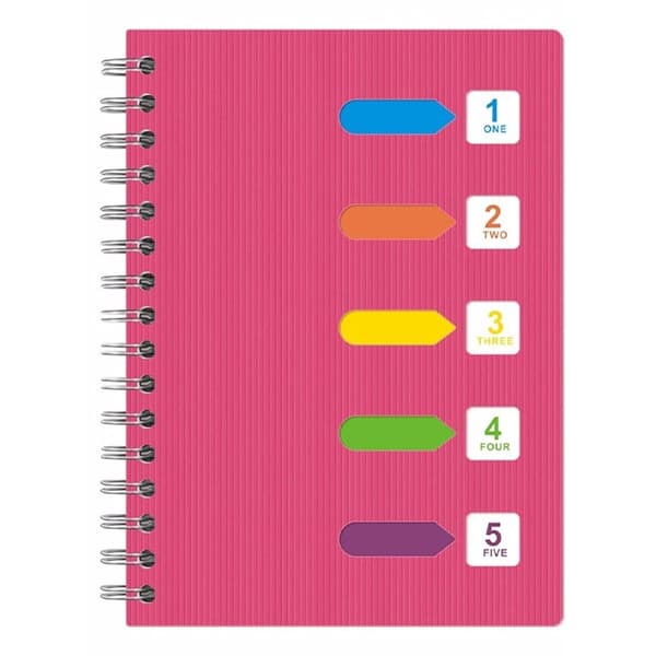 A5 Indeks Notesbog, Spiralbundet, 9 mm Linjeret Papir, Plastikcover, 240 Sider, Til Studerende Og Kontormøder, Pink, 14 x 21 cm
