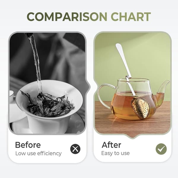 Te-infuser-skeer, sæt med 2, fine si i rustfrit stål til løs te, kopper og krus, sølv og guld