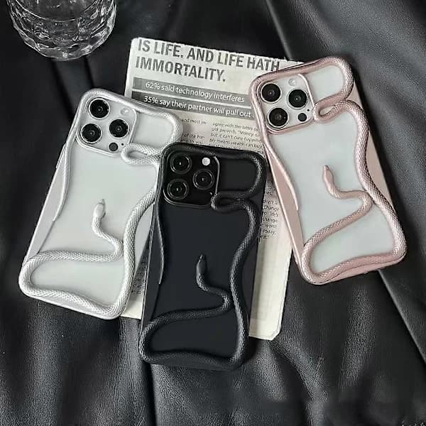 Til iPhone 16 Pro Bumper Cover 3D Slange Hul TPU Telefonetui - Mat Sølv Multicolor Mat Sølv