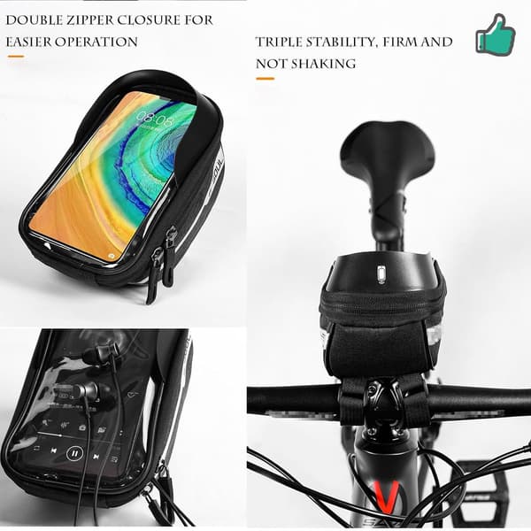 Cykeltelefontaske, Vandtæt Polyester, Touchscreen-vindue, Solskærm, 3-punktsmontering, Til Cykling Og Pendling, Grå