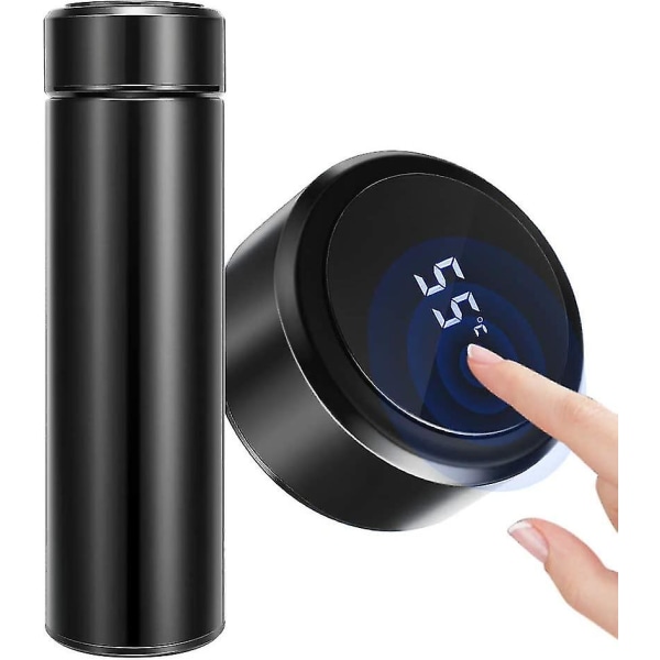 450 ml rostfri isolerad flaska, varmvattenmugg med LED-display temperaturindikator, smart flaska svart tätningsmugg