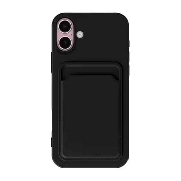 iPhone 16 Silikon Mobilskall med Kortholder - Svart