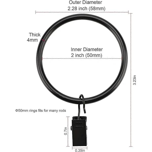 Gardinklemmer med Ringe 50mm, Sæt med 16 - Rustfrit Mat Stål