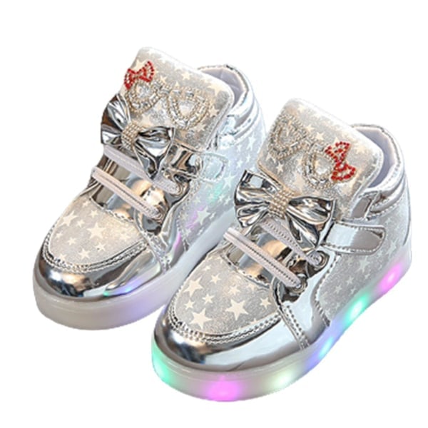 /HH/Lysande skor Blinkande andningsbara sneakers Ljusstarka fritidsskor för barn Silver Silver 30