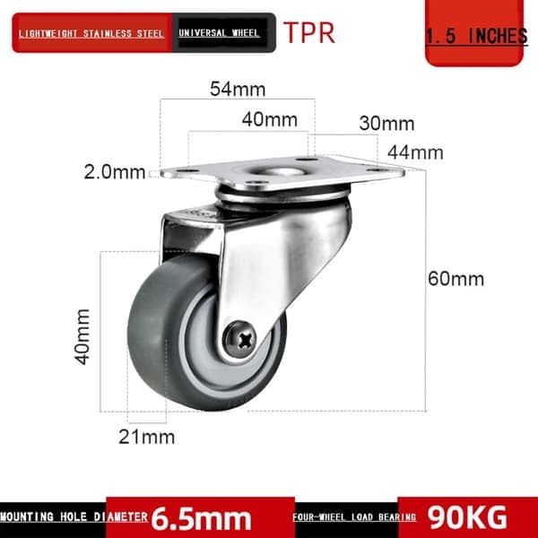 304 rustfrit stål universalhjul 1,5 tommer 2 tommer retningshjul 4 dele sæt (1,5 tommer)