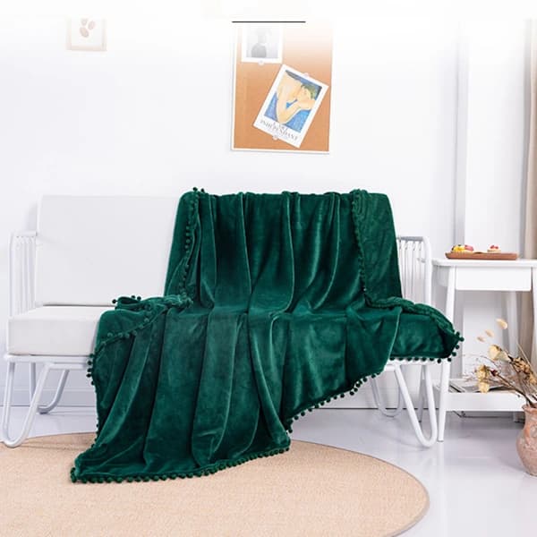 Flanellæppe Pompomer Blødt Tæppe Sofatæpper - Fleecetæppe til Sofa Blødt og Varmt, Fluffy Tæppe 150 x 200 cm som Sofatæppe Sofa