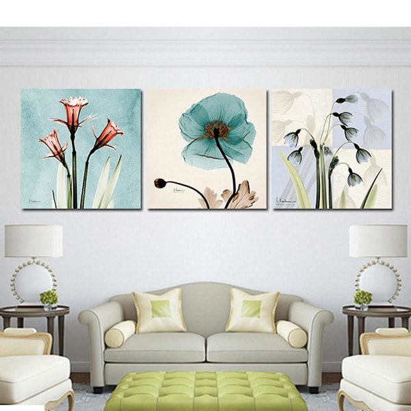 Wekity Clear Flowers Wall Art Canvas Print Poster, Simple Abstract Art Drawing Decor för Hem Vardagsrum Sovrum Kontor och Barnrum (Set om 3