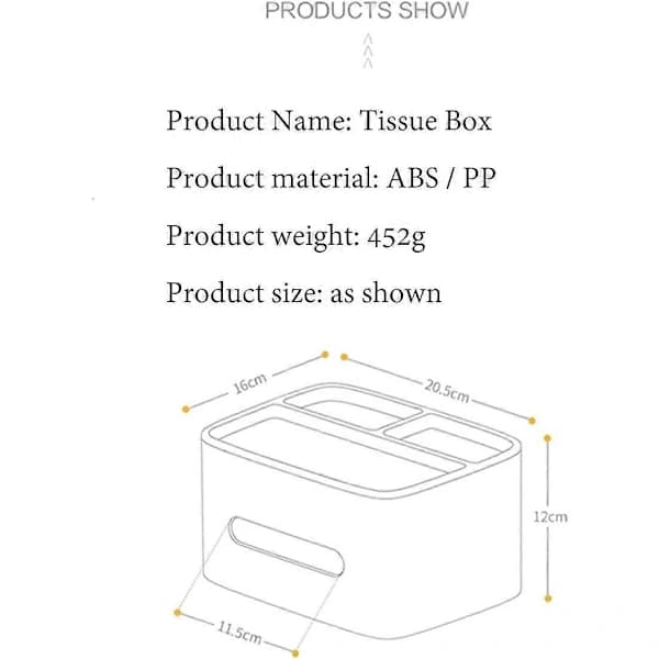 HA~Multifunksjonell Tissue Box, Fjernkontroll- og Tissueholder, Organizer med Tissue Box Grå
