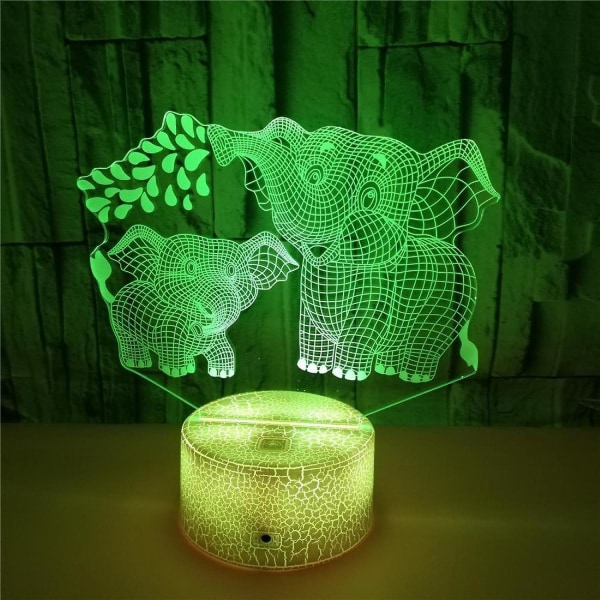 Elefant 3D Natlampe til Børn 3D Lampe med 16 Farver Skiftende Fjernbetjening Touch B091-580