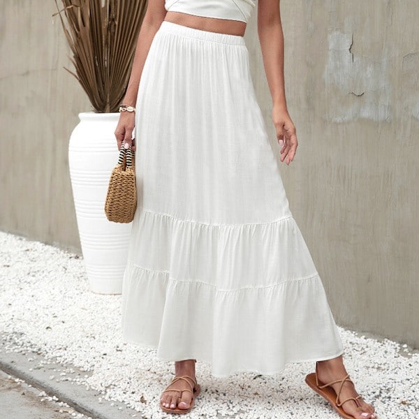 /HH/Dame A-linje lang nederdel med flydende skørter Hvid White XL