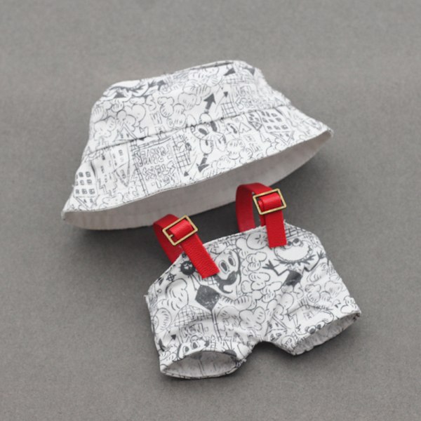 [HH] Högkvalitativa Designer Labubu Kläder med Bucket Hats 2-delat Set Outfit Labubu Kläder 10cm 1