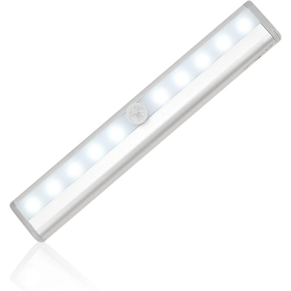 Under Cabinet Lights, 10-led trådløs bevegelsessensor Stick-on Anywhere Step LED Light Bar med magnetstripe, ren hvit