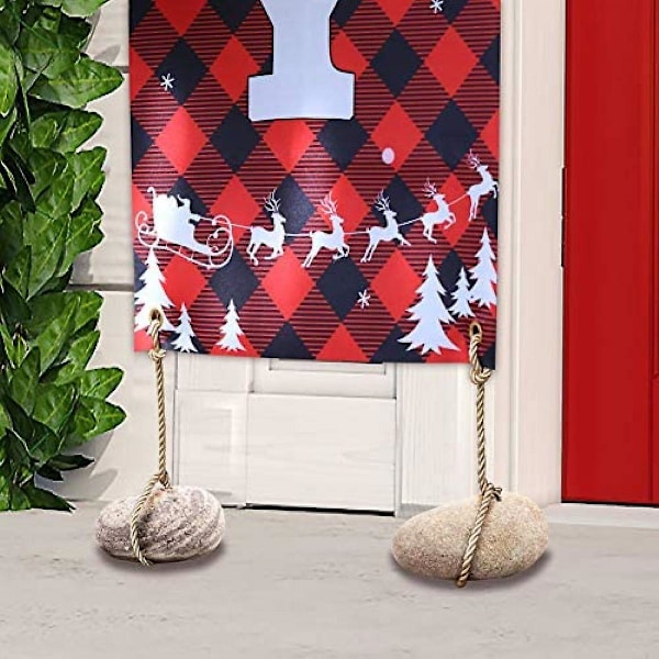 Juledekorasjoner til verandaen, Merry Christmas-banner, juleskilt til verandaen - Store juledekorasjoner til inngangsdøren utendørs, rød rutete juledekor