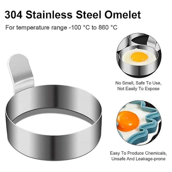 Eggring, Rustfritt Stål Omelettform Non-Stick Pannekakering for Steking av Egg, Eggesirkler for G Sølv