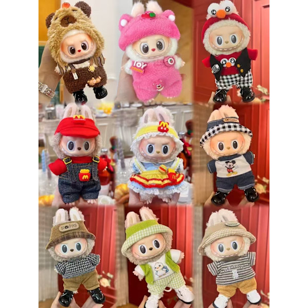 [HH] Söt Labubu Hänge Klädbyte Blind Box Dockkläder Trendiga Kläder Klä upp Dockor Spel Grossist 5cm*5cm Red 4-piece set