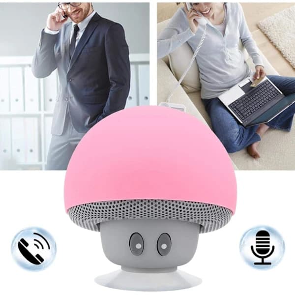 Mushroom Speaker, Mini Portable Wireless Bluetooth Mushroom Shaped Speaker Subwoofer with Suction Cup, Built-in Microphone, Pink