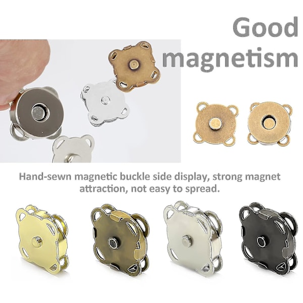 Pakke med 16 magnetiske trykknapper, metallmagnetiske trykknapper, magnetiske knappklips for klær, vesker, bagasje