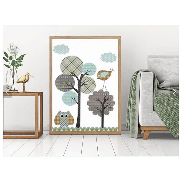 Wekity Grid Cartoon Animals Veggkunst Lerretstrykk Plakat, Enkelt Søtt Enkelt Strøk Kunstmaleri Dekor for Hjem Stue Soverom Kontor og Barn