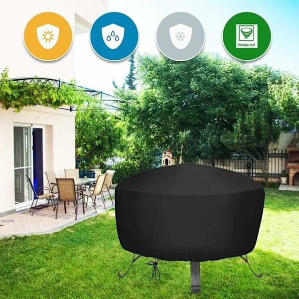 HA~Skydd för BBQ Eldstad, Rund Eldstadsskydd med Dragsko, Vattentätt Oxfordtyg Eldstadsskydd - Dia.85x40