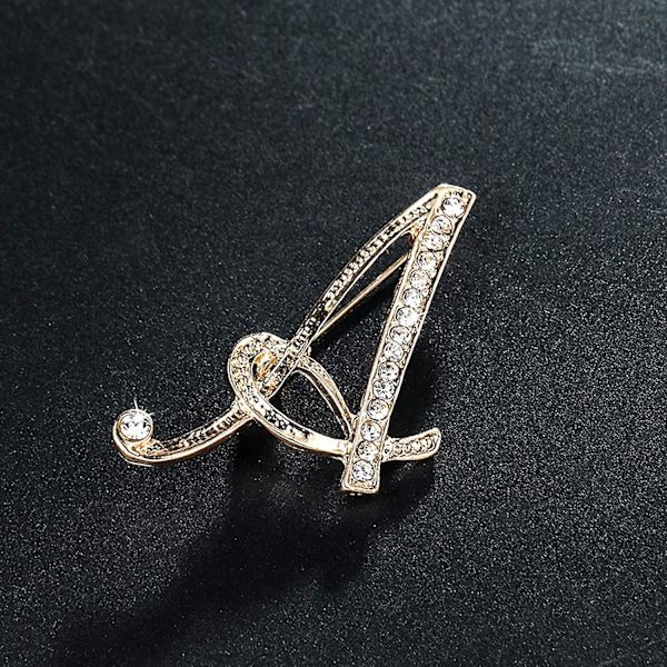 Brev Brosch Pins Initial Rhinestone Brosch för Kvinnor Hantverk Guld A-Z,WZ-1194R