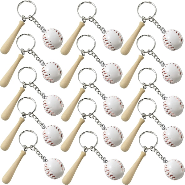15 st mini baseball nyckelring med träslagträ för sporttema