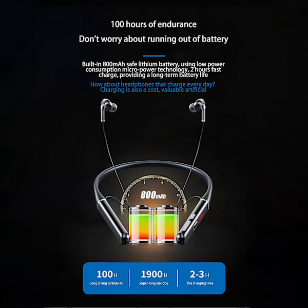 S650 100 Timer Bluetooth Øretelefoner Stereo Trådløse Bluetooth Hovedtelefoner Halsbånd Støjreducerende S