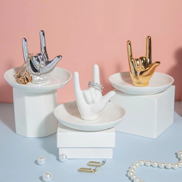 HA~JEG ELSKER DIG Håndringholder Ringfad Keramisk Smykkeholder Fad Pyntefad til Ringe Øreringe Halskæder Organizer