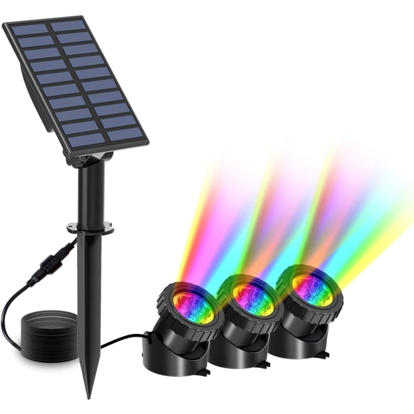 Solar undervattenslampa, T-Audace 3-pack Solar spotlights, nedsänkbar belysning med 2 lägen, RGB-färgförändring, IP65 vattentät, justerbar