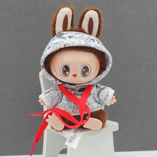 [HH]ONLY CLOTHES 17CM LABUBU Riipusnukke Pukeutumistarvikkeet Graffitiprintti Neuletakki Kalastajanhattu Asusetti Only Clothes(No Doll) 9