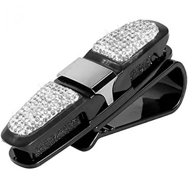 Lasiteline auton aurinkolipan, muodikkaat bling-kristallikivillä koristellut auton aurinkolipan lasitelineet, joissa on kaksipuolinen lippuklipsipidike (hopea)
