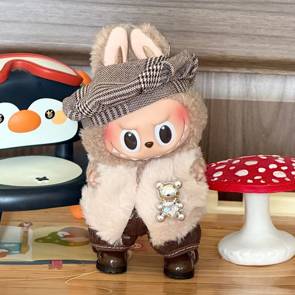 [HH]Labubu 17cm Tecknad Mode Docka med Söt Vardaglig Kostymkjol Babykläder och Plyschleksak Utklädningsset