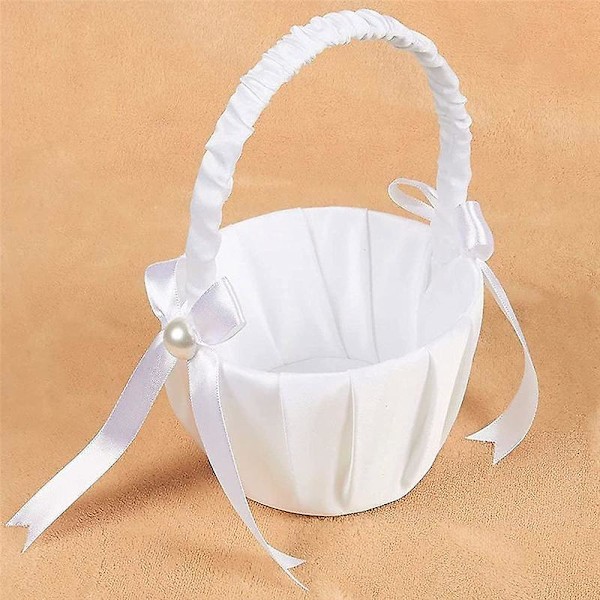 1 Pack Bröllops Satinblomkorg, romantisk rosett Party Blomsterflickekorg