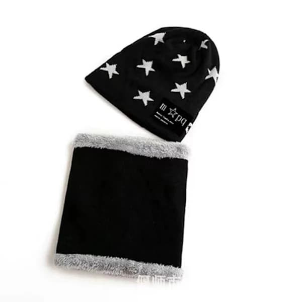 Barn Pojkar Flickor Vinter Varma Stickad Mössa och Halsduk Set med Fleece