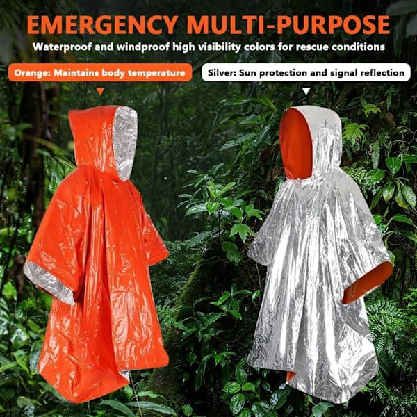 HA~Overlevelses sovepose, 3-pak Nødoverlevelsesponcho, Mylar Termisk Sovepose, med Hætte, Termisk