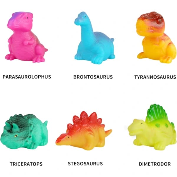 Dinosaurie Badeleker Lysende Flytende Gummileker (6-pakning), Blinkende