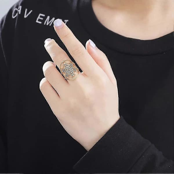 HA~ringe til damer, Kubisk ring i rustfrit stål til kvinder Ærkeengel Metatron Erklæring om beskyttelse Hul damebåndsring Smykker