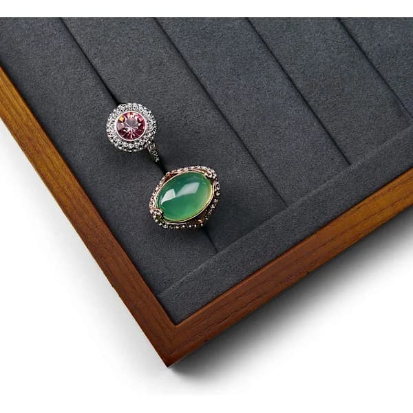 HA-Trä Smyckesförvaringsbricka Ringdisplaybricka för Örhänge Ring Organiserare och Display (Ringförvaringsbricka - Grå)