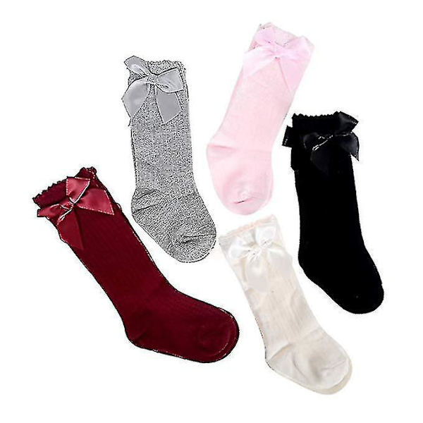 Nya Baby Girls Kids Toddlers Strumpor Söta Rosett Knähöga Långa Mjuka Bomullsstrumpor