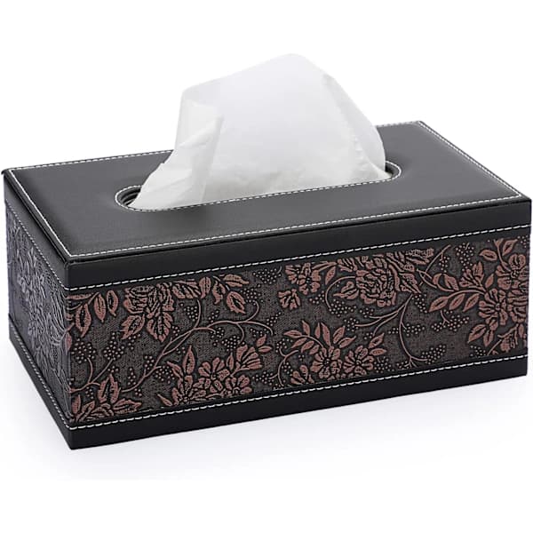 HA~Rektangulær Tissue Box i Læder - Stilfuld Tissue Box Holder med Magnetisk Bund, Dekorativ PU Tissue Box til Makeuptoiletbord