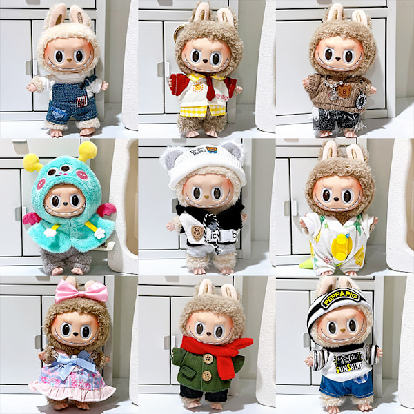 [HH] Dekorera Din 17cm Labubu Plysch Outfit Monsters Plysch Kläder för Vinter Skolväska Hängen 17cm 1 clothes only no plush