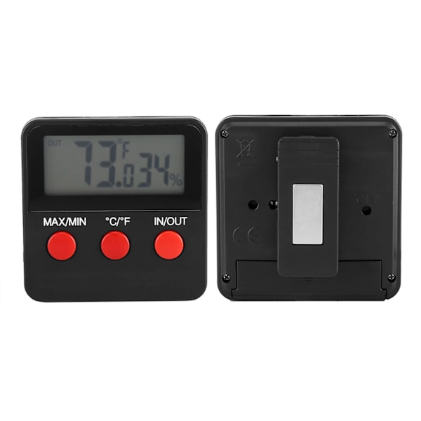 Termometer, termo-hygrometer, digital LCD termometer hygrometer for egg inkubator, kjæledyrhold (svart)