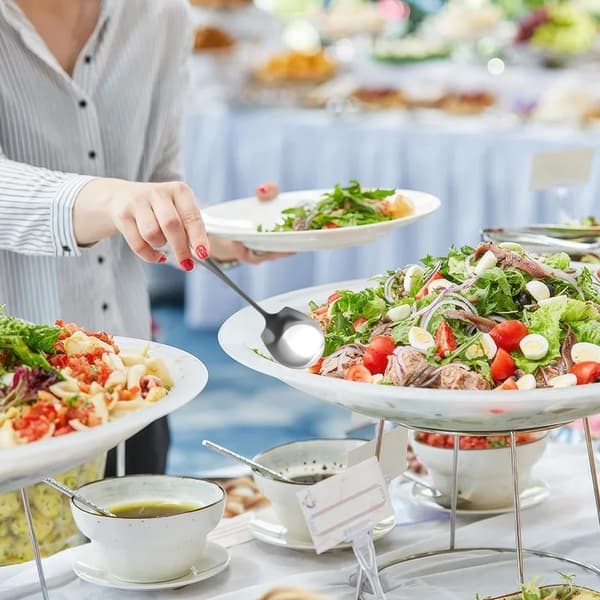 Serveringsskeer Sæt Med 4, Rustfrit Stål, 21 Cm Lange Håndtag, Tåler Opvaskemaskine Til Buffet, Køkken & Restaurant, Sølv