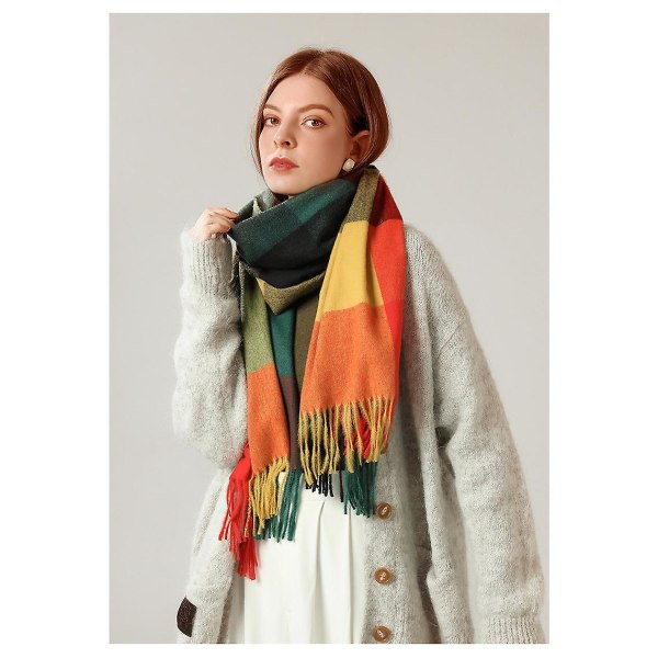 Dam Scarves Vinter Lång Mjuk Varm Tartan Check Wraps Ull Spinning Tassel Sjal Stole Scarf Damer