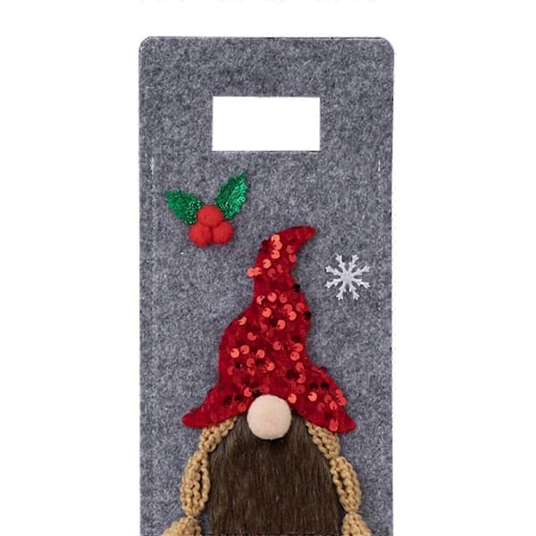 Gray and Red Hat Christmas Wine Bottle Cover for Dinner Table Decorations and Tableware, Perfect for Christmas Gift Bag