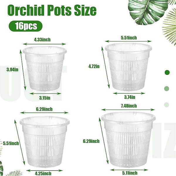 16 st Krukor 4,5/5,5/6/7,5 tum med Hål och Underfat Planteringskrukor Transparent Plast Blomkruka
